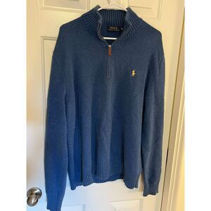 Polo Ralph Lauren Blue 1/4 zip pullover sweater mens XL 100% cotton knit